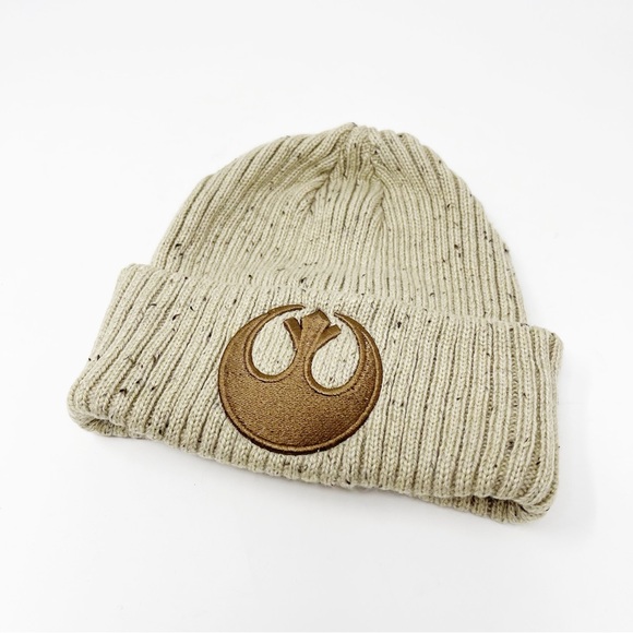 Star Wars Rebel Alliance Hat Beanie One Size Beige Cuffed Knit Embroidered Patch - Picture 3 of 10